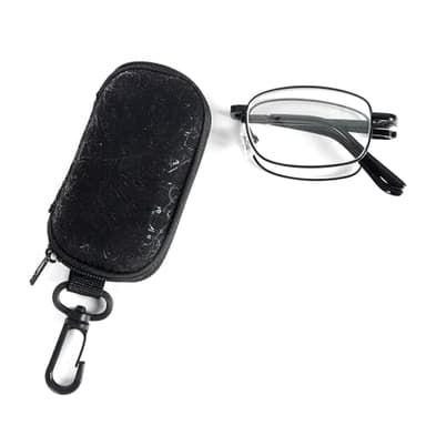 MMOWW Faltbare Lesebrille Mini aus Edelstahl Blaulichtfilter Brille für Damen und Herren mit Teleskopstange mit Brillentasche (Schwarz, +2.0)