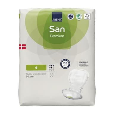ABENA San 4 Premium Inkontinenzeinlagen 30 Stück für Damen und Herren, 800 ml Saugfähigkeit, schnell einziehende Inkontinenzprodukte, diskrete und anatomische Inkontinenzeinlagen für Männer/Frauen