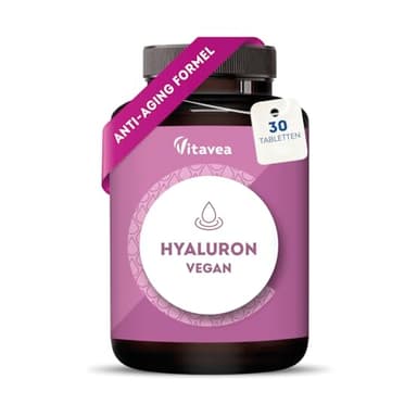 Hyaluron Kapseln - Vegan & Hochdosiert mit 400 mg - Anti-Aging & Hydratation - Laborgeprüft, ohne unerwünschte Zusätze - 30 Tabletten - Vitavea