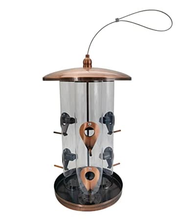 Dehner Natura Premium Wildvogel Futterspender Messina, Futterstation für Wildvögel, Futterstelle wetterfest / hängend, inkl. 6 Sitzstangen, ca. Ø 21.5, Höhe 36 cm, Metall, kupfer