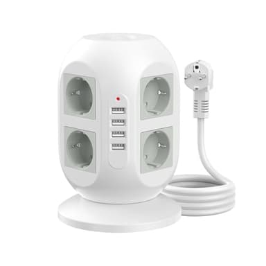 Steckdosenleiste mit USB und Überspannungsschutz(8-Fach Mehrfachsteckdose mit Schalter, 2m Kabel), Kompakter Steckdosenwürfel für Haushalt & Büro