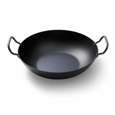 SKOTTSBERG Carbonstahl Wok/Wadjan - Ø 33 cm – vorgebrannt & PFAS‑frei, 2,5 mm Boden, duale Griffe - für Induktion, Gas, Ceran, Ofen & Grill