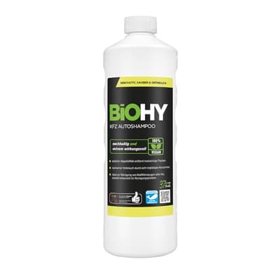 BiOHY KFZ Autoshampoo (1l Flasche) | Bio Autoreiniger schützt Lack vor Schmutz von Außen | biologisch abbaubares Reinigungsmittel | für Hochdruckreiniger geeignet | kraftvolles Konzentrat