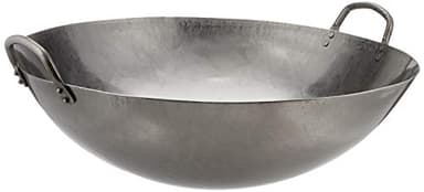 JADE TEMPLE Wok aus Carbonstahl, mit rundem Boden und 45 cm Durchmesser, mit Doppelgriff, Grau