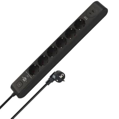Brennenstuhl Steckdosenleiste 6-Fach mit USB und Überspannungsschutz (Mehrfachsteckdose mit 1x USB C PD 20W zum Schnellladen und 1x USB A 20W, Schalter, 2m Kabel) schwarz