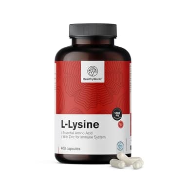 HealthyWorld L-Lysin – Hydrochlorid-Form – 1000 mg pro Tagesdosis – Mit Zink – 400 pflanzliche Kapseln – Essentielle Aminosäure – Ohne Zusatzstoffe – 6-Monats-Vorrat