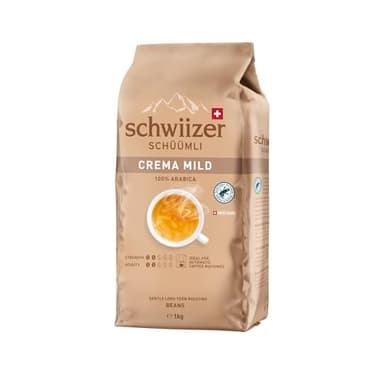 Schwiizer Schüümli Crema Mild, 100% edle Arabica Kaffeebohnen, harmonisch-sanft, ideal für Vollautomaten, Stärke 2/5, helle Röstung, Rainforest Alliance, 1kg