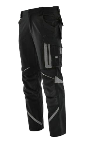 KEILOR Flexible Arbeitshose Herren mit Kniepolstertaschen - Langlebig und komfortabel Ideal für schwere Arbeiten Arbeitshose Herren(Schwarz/Grau, 52)