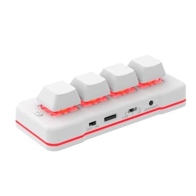 Mini-Tastatur mit 4 Tasten, USB verkabelt & BT kabellose Mini-Tastatur, individuell programmierbare Computer-Tastatur, Maus für Videospielsteuerung, Büro, Arbeit, Notenblätter, HID, Weiß