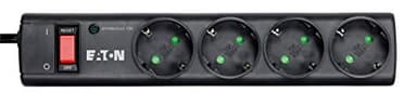 Eaton Protection Strip 4 DIN - Steckdosenleiste mit Überspannungsschutz (4-Fach Schuko Buchse, schaltbar) - Schwarz (PS4D)