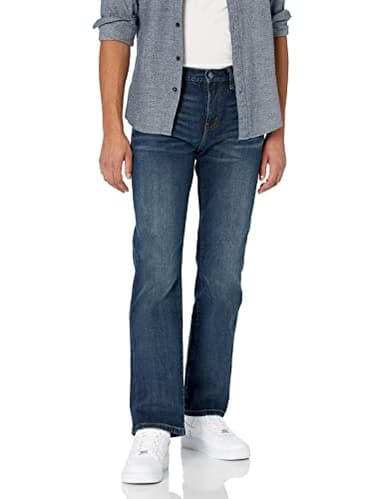 Amazon Essentials Herren Bootcut-Jeans mit gerader Passform - Auslauffarben, Dunkle Waschung, 34W / 34L