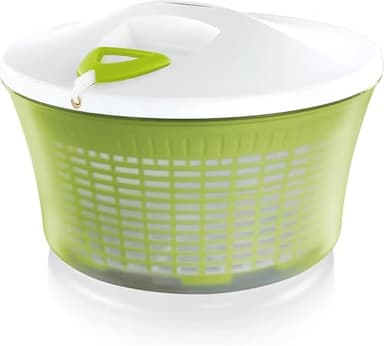 Leifheit Salatschleuder ComfortLine 5,5L Fassungsvermögen ø27cm Schüssel mit Drehmechanismus im Deckel, Salattrockner inkl. Salatschüssel und Sieb, trocknet Salat effektiv und schonend