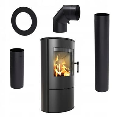 KRATKI Kaminofen aus Stahl Rollo bereit Satz Ø 150 7 kW mit Raumluftunabhängig, Blass Verkleidung, freistehend, BImSchV 2, Staubauslass, 150 mm, EEK A Kaminofen HKI