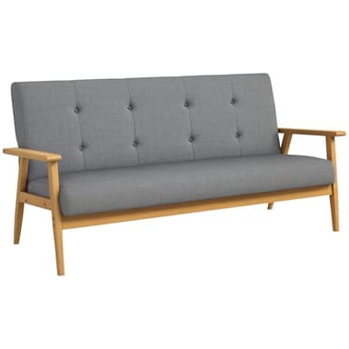 HOMCOM Sofa 3 Sitzer, 154,5 cm Couch mit Armlehnen, Rückenlehne, Kleine Polstersofa mit Leinenoptik, Holzbeine, Gepolstert Loungesofa für Wohnzimmer, Schlafzimmer, Dunkelgrau