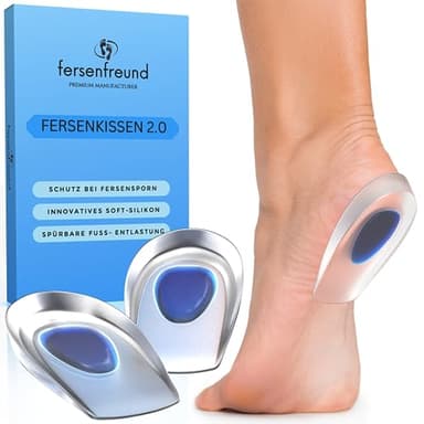 FERSENFREUND© Premium Fersensporn Einlagen - DAS ORIGINAL - Fersenkissen Geleinlagen aus 100% ECHTEM SILIKON - Fersenkeil Gelkissen für Schuhe Ferse Gel Schuheinlagen Fersenpolster Gelpads (Damen)