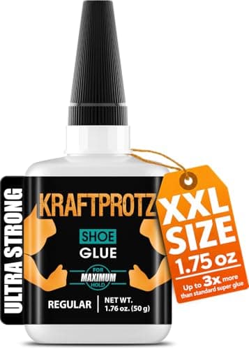 Schuhkleber extra stark flüssig – 50 g XXL Sekundenkleber wasserfest, transparent & hitzebeständig – Anti-Austrocknungs-Spitze – KRAFTPROTZ Superkleber für Schuhe, Sohlen, Leder, Gummi & Sneaker