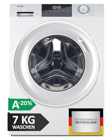 Haier Frontlader Waschmaschine 7kg I I-PRO SERIE 1 HW70-BP14929BU1 I Mit A-20% Effizienz, 1.400 U/Min. & sparsamem Inverter-Motor I Per App steuerbar I Mengenautomatik & Refresh-Programm