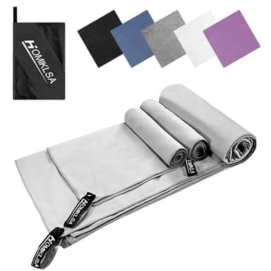 HOMIKLSA Mikrofaser Handtuch 3 Set - Groß 200×100cm & 2 Klein 80×40cm, Schnelltrocknend Microfaser Sporthandtuch, für Reisehandtuch, Badetuch, Fitness & Sport Handtücher und Strandtuch (Hellgrau)