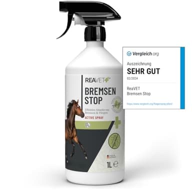 ReaVET TESTURTEIL SEHR GUT Bremsen Stop **TESTSIEGER** Fliegenspray Pferde 1L mit pflegender AloeVera, Insektenspray mit Sofortschutz & Pferdepflege, Bremsenspray Bremsenblocker gegen Fliegen