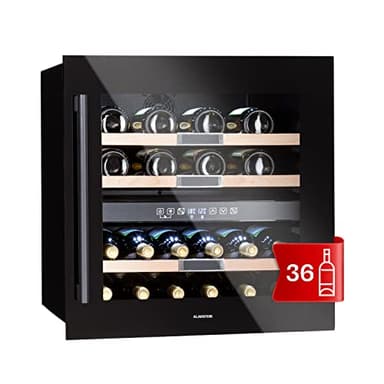 Klarstein Einbau-Weinkühlschrank, 2 Zonen Getränkekühlschrank Klein, Kleiner Weinschrank 85L, Wein-Kühlschrank Klein mit Glastür, Indoor/Outdoor Flaschenkühlschrank, Wine Fridge 36 Flaschen