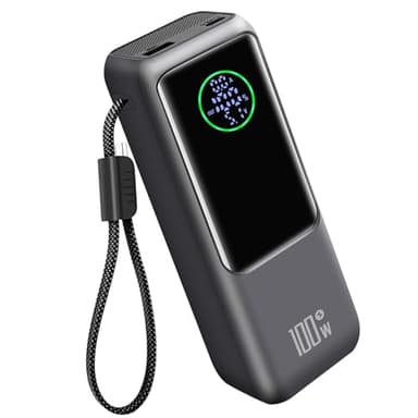 100W Power Bank, 20000mAh Laptop Powerbank mit Integriertem USB-C-Kabel Schnelllade, Externe Handyakkus USB-C Input&Output mit Digitaldisplay, für iPhone 17 16 15 Samsung MacBook Dell iPad