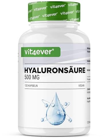 vit4ever Hyaluronsäure - 120 Kapseln mit 500 mg Hyaluron für 4 Monate - 500-700 kDa - Aus pflanzlicher Fermentation - Ohne unerwünschte Zusätze, hochdosiert, vegan