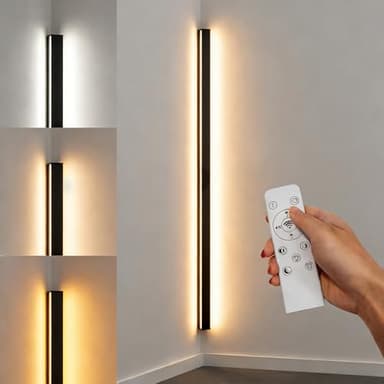 LANMOU Lange LED Wandleuchte Innen Dimmbar mit Fernsteuerung, Schwarz Eck Wandlampe Treppen LED Beleuchtung, 3000K-6000K, Modern Wohnzimmer Wandbeleuchtung Aus Aluminium, 50CM/14W