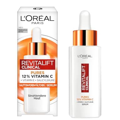 L'Oréal Paris Pures 12% Vitamin C Serum für Frauen: verbessertes Hautbild mit 12% Pure Vitamin C + Vitamin E + Salicylsäure, Revitalift Clinical, 1x 30ml