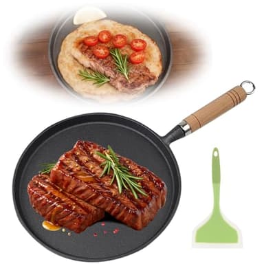 PORFOYO Gusseisenpfanne 20cm, Grillpfanne Mit Silikonspatel, Ohne Beschichtung Pfanne Gusseisen, Gusspfanne mit Holzgriff, Gusseisen Pfanne für Gasgrill, Gas, Camping Outdoor Kochen