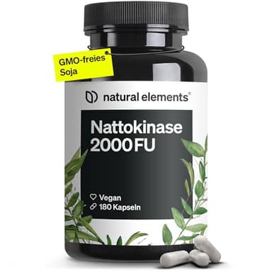 natural elements Nattokinase – 180 hochdosierte Kapseln je 100mg (20.000 FU/g) – ohne Gentechnik – vegan, ohne unnötige Zusätze – in Deutschland produziert & laborgeprüft
