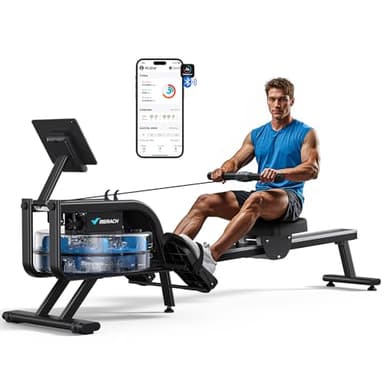 MERACH Wasserrudergerät für Zuhause, Rudergerät mit 15L Wasserwiderstand, iPad-Halterung, Ergonomischer Sitz, Platzsparende Vertikale Aufbewahrung