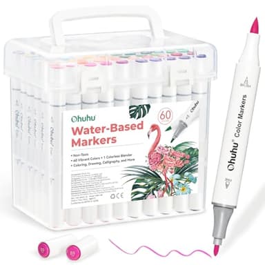 Ohuhu 60 Marker auf Wasserbasis, Filzstifte mit Doppelspitze (Pinsel & Fein) für Erwachsene – Ideal für Comics, Skizzieren, Kalligraphie & Zeichnen – Geruchlos & Sicher