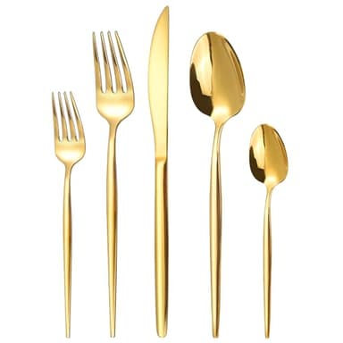 Targzier Besteck Gold 12 Personen,60 teilig Edelstahl Goldenes Besteckset,Gold Essbesteck mit Messer Gabel Löffel,Goldenes Besteck Sets für Familie/Party/Restaurant,Hochglanzpoliert&Spülmaschinenfest