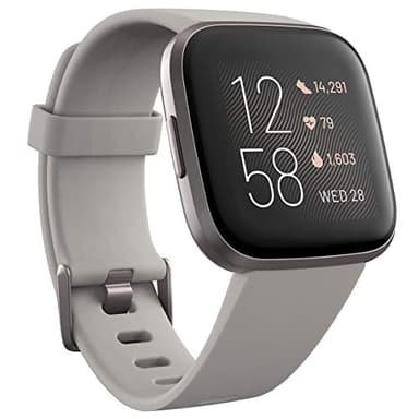 Fitbit Versa 2 Health & Fitness Smartwatch with Voice Control, Sleep Score & Music, One Size, Stone/Mist Grey