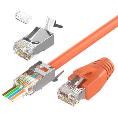 VCELINK 2. Gen. Netzwerkstecker Cat7 Cat6A Pass Through RJ45 Stecker für Verlegekabel Geschirmt mit Einfädelhilfe und Knickschutz 10 Stück, Switch/TV / PS4 / ADSL/Modem/TV Box/Router/PC