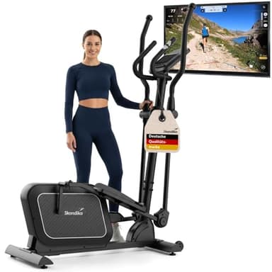 Skandika Crosstrainer für Zuhause Fint P8-R | Heimtrainer leise, 32 Stufen, 22 Programme, bis 120 kg, Kinomap App kompatibel, 8 kg Schwungmasse, Ellipsentrainer | Ellipsen Crosstrainer Fitness Sport