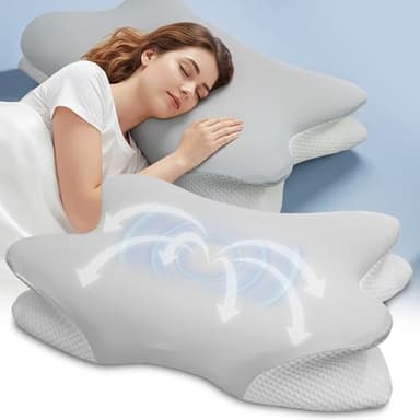 Nackenkissen Kopfkissen Nackenstützkissen Memory Foam Kissen Groß, Ergonomisches Orthopädisches Kissen mit Kissenbezug, Schlafkissen Kissen für Seiten Rücken & Bauchschläfer- 60 x 34cm x 9/13cm Grau