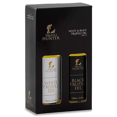 TruffleHunter - Schwarzes und Weißes Trüffelöl im Set - Natives Olivenöl extra zum Kochen & Würzen - 100 ml x 2