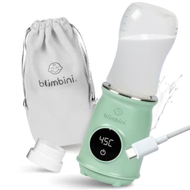 blimbini® Pro+ tragbarer Flaschenwärmer Baby unterwegs mit genauer Temperatursteuerung & USB-C - akkubetriebener Flaschenwärmer to go - Babyflaschen Wärmer unterwegs (inkl. Adapter Nr. 1)