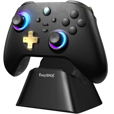EasySMX D05 PC Controller mit Ladestation, Controller PC Wireless mit Hall Joystick & Hall Trigger, Bluetooth PC Controller für PC/Switch/Handy-Schwarz