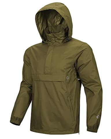 Outdoor Ventures Herren Regenjacke Wasserdichter Pullover mit Kapuze Packbare Reflektierende Jacke Leichte Fahrrad Windjacke Atmungsaktive Softshelljacke für Wandern Laufen Outdoor Grasgrün L