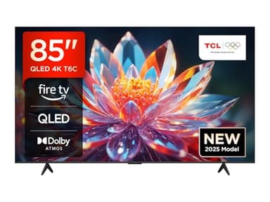 TCL 85T6C 85 Zoll QLED Fernseher, 4K UHD Fire TV, HDR10+, Dolby Vision & Atmos, Smart TV mit Sprachsteuerung mit Alexa, Google Cast & AirPlay 2, Onkyo 2.1 Sound, HDMI 2.1, ALLM