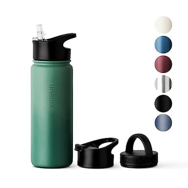 Vinsun Thermosflasche 500ml grün - Strohhalm, Trinköffnung, Drehverschluss - auslaufsicher, Kohlensäure geeignet, BPA frei - Edelstahl Flasche Sport, Camping, Schule