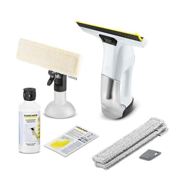 Kärcher WV 6 Plus Fenstersauger weiß (inkl. Zubehör,100 min Akkulaufzeit, Fensterreiniger für Fenster, Fliesen, Dusche und Vitrinen) (inkl. 1x Glasreiniger RM 500 & Wischbezug Outdoor)