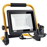 LED Baustrahler, 50W 5000LM Arbeitsleuchte, LED Arbeitsleuchte mit Stecker, IP66 Wasserdicht Baustrahler mit 4M Kabel, Tragbar für Werkstatt oder Baustelle,Garage, 6500K