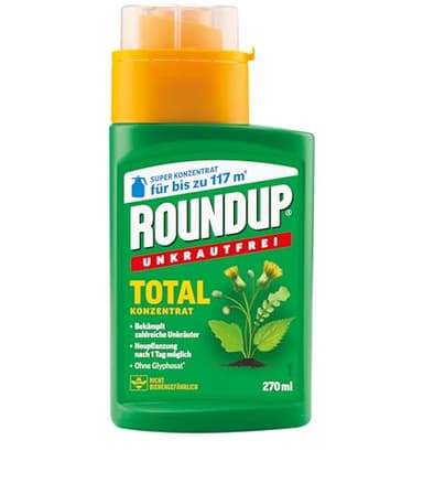 Roundup Unkrautfrei TOTAL Konzentrat, 270 ml - Unkrautvernichter, zur Bekämpfung von Unkräutern, Gräsern und Moos