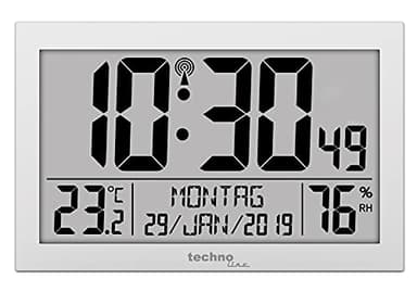 Technoline WS8016 WS 8016 Funk-Wand-Uhr mit Temperaturanzeige, Kuststoff, Silber, klein: 22,5 x 14,3 x 2,4cm