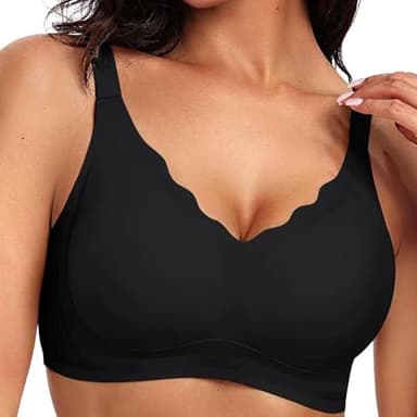 Ohne Bügel BH Damen Push Up Seamless BH Comfort Soft Minimizer Bra Klassische Sport Bustier Mit Weicher Stütze, V-Ausschnitt, Gewellte, Nahtloser Bügelloser Tshirt Schlaf BHS Unterwäsche, Schwarz L