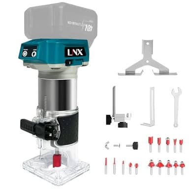 L1NXIXI Akku Oberfräse für Makita 18V, 800W Akku kantenfräse mit Bürstenloser Motor, 30.000 U/min, 6 Geschwindigkeiten, 6,35mm Durchmesser, 18V oberfräsen Akku mit 15 Stück 1/4" Fräser (ohne Akku)
