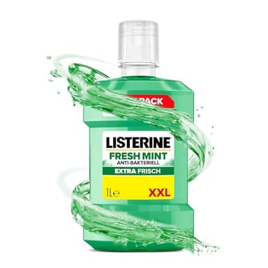 LISTERINE Fresh Mint 1000 ml, antibakterielle Mundspülung mit ätherischen Ölen für einen frischen Atem, Mundwasser reduziert wirksam Zahnbelag und Mundgeruch